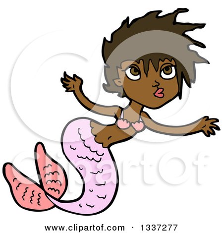Clipart of a Cartoon Pink Black Mermaid Swimming 2 - Royalty Free Vector Illustration by lineartestpilot