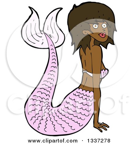 Clipart of a Cartoon Black Topless Mermaid Propping Herself up with Her Arms - Royalty Free Vector Illustration by lineartestpilot