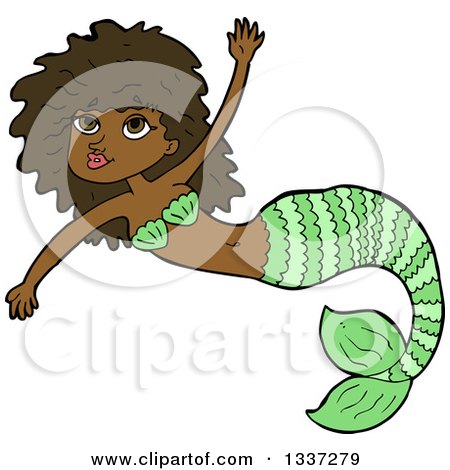 Clipart of a Cartoon Green Black Mermaid Swimming - Royalty Free Vector Illustration by lineartestpilot