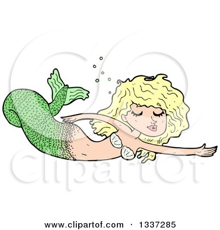 Clipart of a Cartoon Blond White Mermaid Swimming - Royalty Free Vector Illustration by lineartestpilot