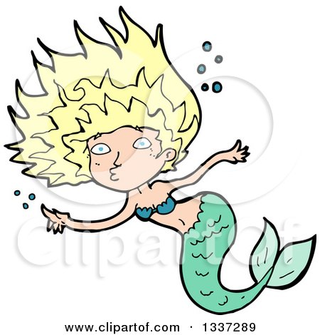 Clipart of a Cartoon Blond White Mermaid Swimming and Pointing - Royalty Free Vector Illustration by lineartestpilot