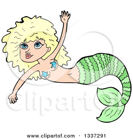 Clipart of a Cartoon Blond White Mermaid Swimming 2 - Royalty Free Vector Illustration by lineartestpilot