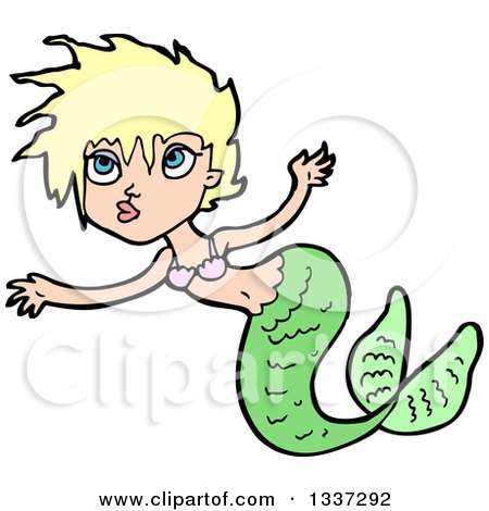 Clipart of a Cartoon Blond White Mermaid Swimming 3 - Royalty Free Vector Illustration by lineartestpilot
