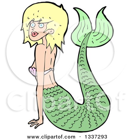 Clipart of a Cartoon Blond White Mermaid Pushing Herself up with Her Arms - Royalty Free Vector Illustration by lineartestpilot