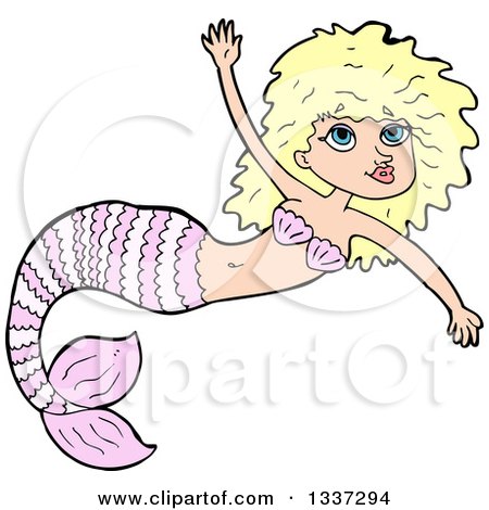 Clipart of a Cartoon Pink Blond White Mermaid Swimming 2 - Royalty Free Vector Illustration by lineartestpilot