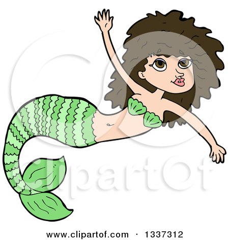 Clipart of a Cartoon Green Brunette White Mermaid Swimming - Royalty Free Vector Illustration by lineartestpilot