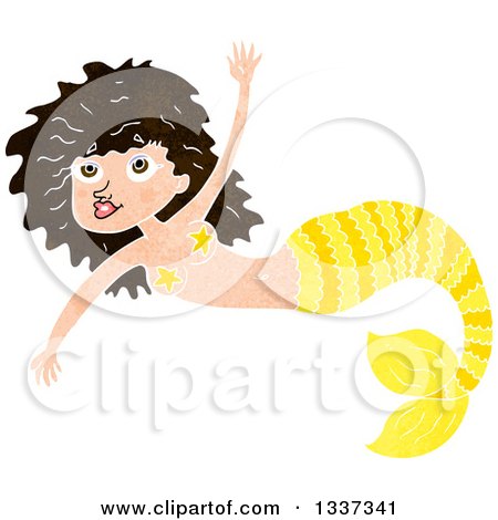 Clipart of a Textured Yellow Brunette White Mermaid Swimming 2 - Royalty Free Vector Illustration by lineartestpilot