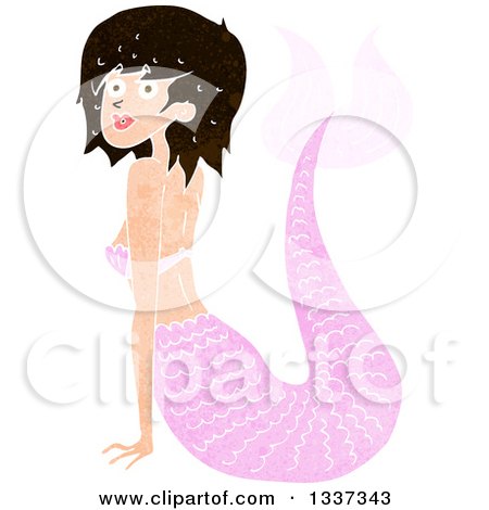 Clipart of a Textured Pink Brunette White Mermaid Pushing Herself up with Her Arms 2 - Royalty Free Vector Illustration by lineartestpilot