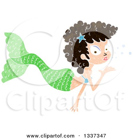 Clipart of a Textured Brunette White Mermaid Blowing a Kiss 2 - Royalty Free Vector Illustration by lineartestpilot