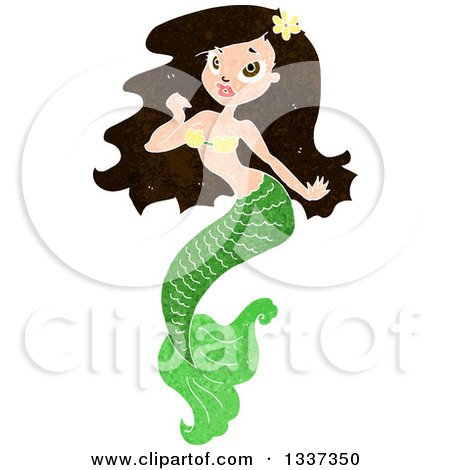 Clipart of a Textured Beautiful Brunette White Mermaid - Royalty Free Vector Illustration by lineartestpilot