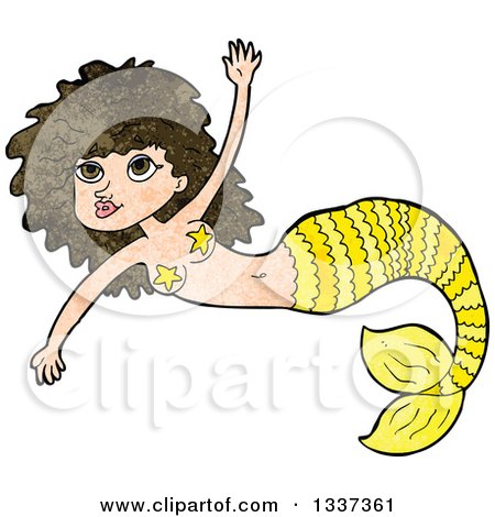 Clipart of a Textured Yellow Brunette White Mermaid Swimming - Royalty Free Vector Illustration by lineartestpilot