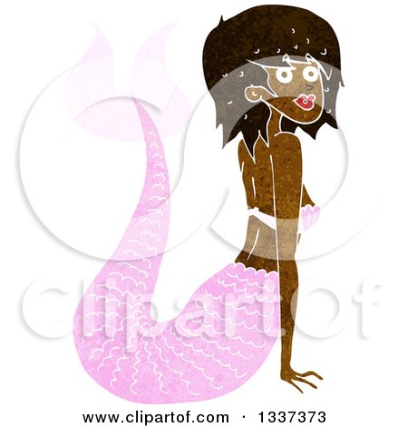 Clipart of a Textured Black Topless Mermaid Propping Herself up with Her Arms - Royalty Free Vector Illustration by lineartestpilot