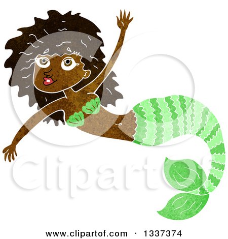 Clipart of a Textured Black Mermaid Swimming 6 - Royalty Free Vector Illustration by lineartestpilot
