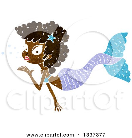 Clipart of a Textured Black Mermaid Blowing a Kiss 2 - Royalty Free Vector Illustration by lineartestpilot