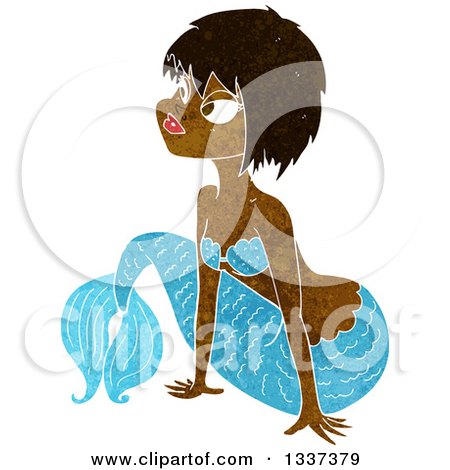 Clipart of a Textured Black Topless Mermaid Propping Herself up with Her Arms 2 - Royalty Free Vector Illustration by lineartestpilot