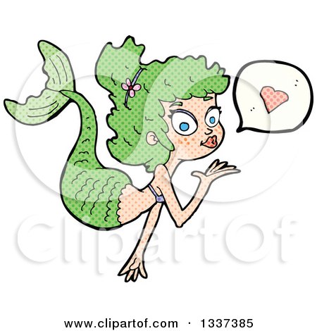 Clipart of a Textured White Mermaid Blowing a Kiss with a Heart - Royalty Free Vector Illustration by lineartestpilot