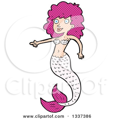 Clipart of a Textured Comic Pink White Mermaid Pointing - Royalty Free Vector Illustration by lineartestpilot