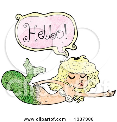 Clipart of a Textured Blond White Mermaid Siren Swimming and Saying Hello 2 - Royalty Free Vector Illustration by lineartestpilot