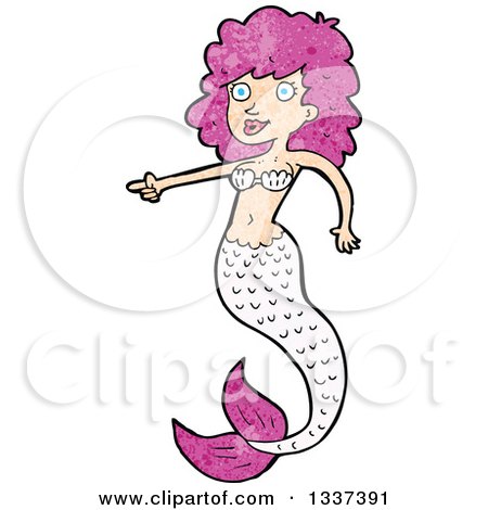 Clipart of a Textured Pink White Mermaid Pointing - Royalty Free Vector Illustration by lineartestpilot