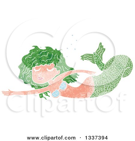 Clipart of a Textured Green White Mermaid Swimming 2 - Royalty Free Vector Illustration by lineartestpilot