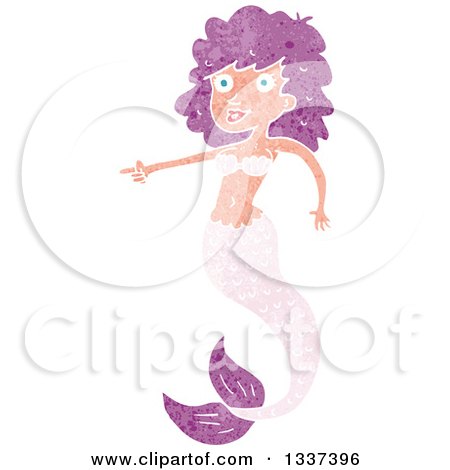Clipart of a Textured Pink White Mermaid Pointing 2 - Royalty Free Vector Illustration by lineartestpilot