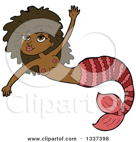 Clipart of a Cartoon Black Topless Mermaid Swimming 2 - Royalty Free Vector Illustration by lineartestpilot