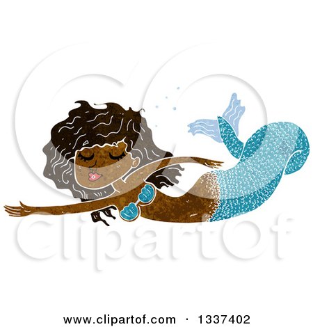 Clipart of a Textured Black Mermaid Swimming 2 - Royalty Free Vector Illustration by lineartestpilot