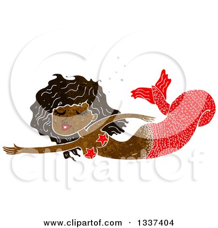 Clipart of a Textured Black Mermaid Swimming 3 - Royalty Free Vector Illustration by lineartestpilot