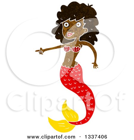 Clipart of a Textured Black Topless Mermaid Pointing - Royalty Free Vector Illustration by lineartestpilot