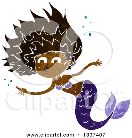 Clipart of a Textured Black Purple Black Mermaid Swimming and Pointing - Royalty Free Vector Illustration by lineartestpilot