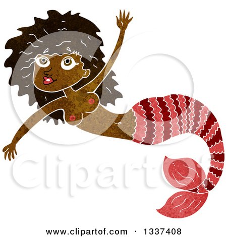 Clipart of a Textured Black Topless Mermaid Swimming 2 - Royalty Free Vector Illustration by lineartestpilot