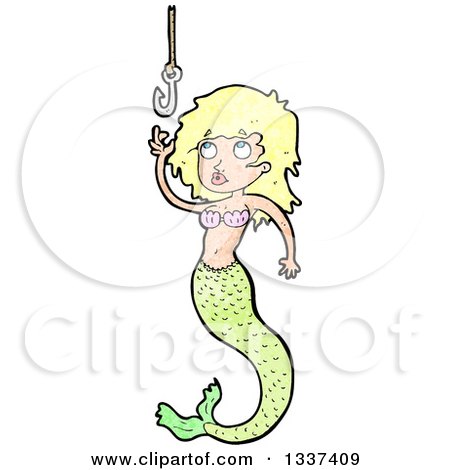 Clipart of a Textured Blond White Mermaid Reaching for a Hook 2 - Royalty Free Vector Illustration by lineartestpilot