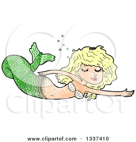 Clipart of a Textured Blond White Mermaid Swimming - Royalty Free Vector Illustration by lineartestpilot