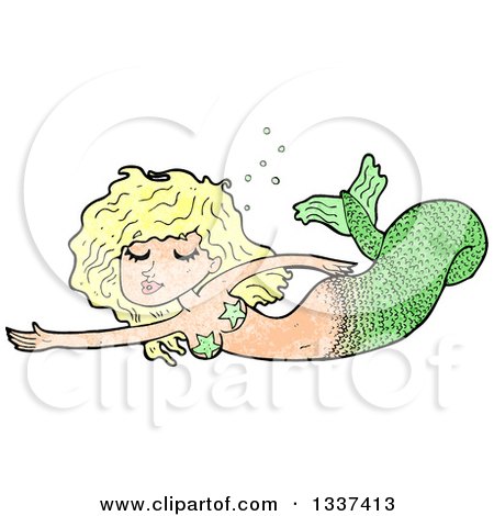 Clipart of a Textured Blond White Mermaid Swimming 2 - Royalty Free Vector Illustration by lineartestpilot