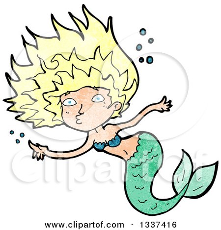 Clipart of a Textured Blond White Mermaid Swimming and Pointing - Royalty Free Vector Illustration by lineartestpilot