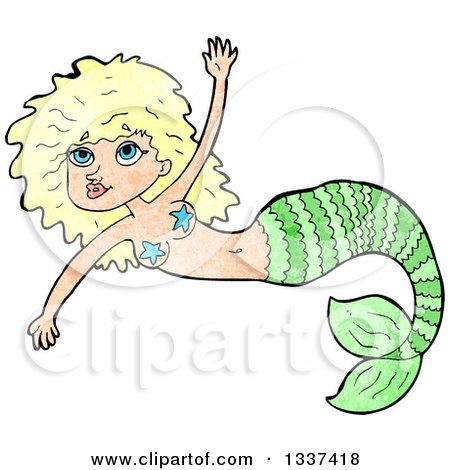 Clipart of a Textured Blond White Mermaid Swimming 3 - Royalty Free Vector Illustration by lineartestpilot