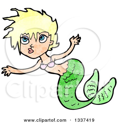Clipart of a Textured Blond White Mermaid Swimming 4 - Royalty Free Vector Illustration by lineartestpilot