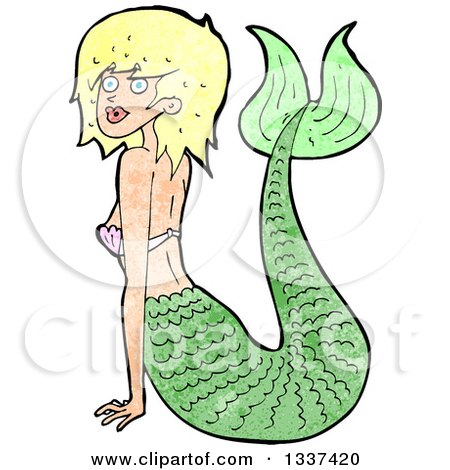 Clipart of a Textured Blond White Mermaid Pushing Herself up with Her Arms - Royalty Free Vector Illustration by lineartestpilot