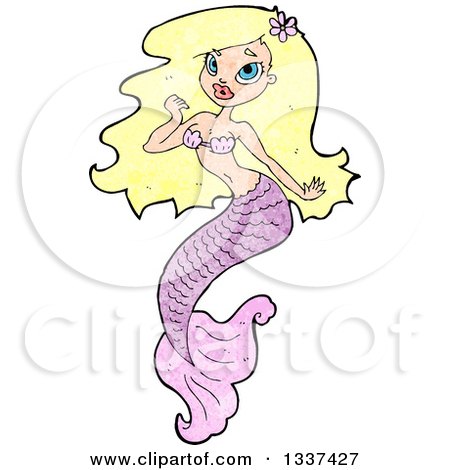 Clipart of a Textured Beautiful Pink Blond White Mermaid - Royalty Free Vector Illustration by lineartestpilot
