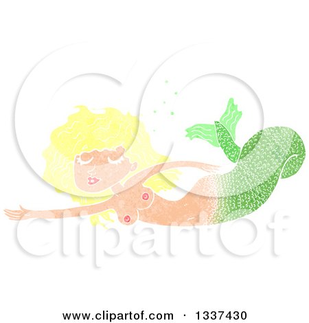 Clipart of a Textured Blond White Mermaid Swimming 2 - Royalty Free Vector Illustration by lineartestpilot