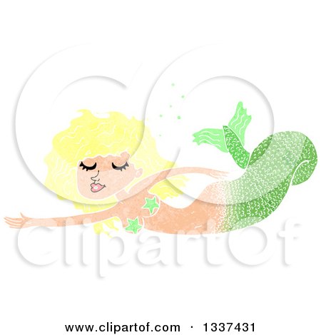 Clipart of a Textured Blond White Mermaid Swimming 6 - Royalty Free Vector Illustration by lineartestpilot
