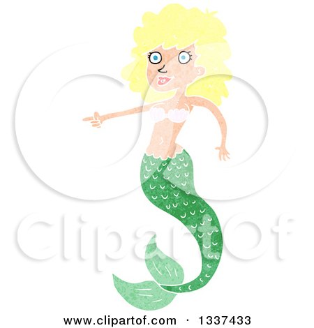 Clipart of a Textured Blond White Mermaid Pointing 2 - Royalty Free Vector Illustration by lineartestpilot