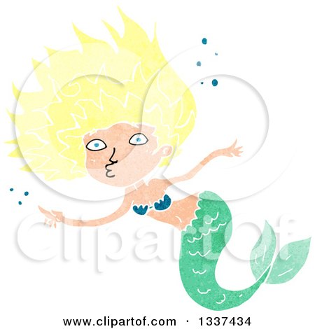 Clipart of a Textured Blond White Mermaid Swimming and Pointing 2 - Royalty Free Vector Illustration by lineartestpilot