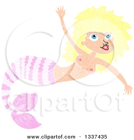Clipart of a Textured Topless Pink Blond White Mermaid Swimming 2 - Royalty Free Vector Illustration by lineartestpilot