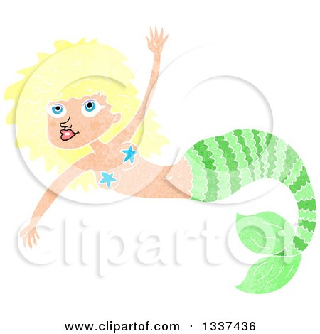 Clipart of a Textured Blond White Mermaid Swimming 7 - Royalty Free Vector Illustration by lineartestpilot