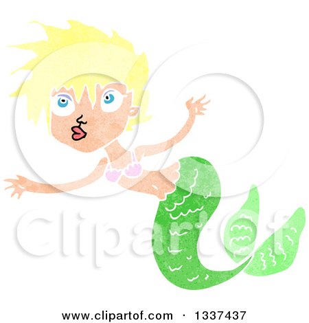 Clipart of a Textured Blond White Mermaid Swimming 5 - Royalty Free Vector Illustration by lineartestpilot