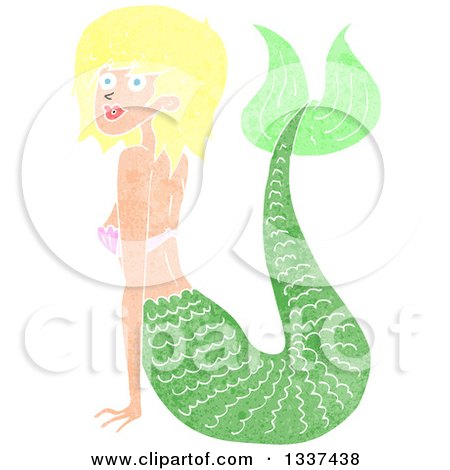 Clipart of a Textured Blond White Mermaid Pushing Herself up with Her Arms 2 - Royalty Free Vector Illustration by lineartestpilot