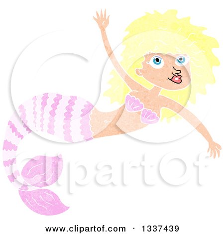 Clipart of a Textured Pink Blond White Mermaid Swimming 3 - Royalty Free Vector Illustration by lineartestpilot
