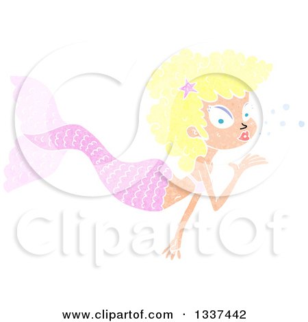 Clipart of a Textured Blond White Mermaid Blowing a Kiss 2 - Royalty Free Vector Illustration by lineartestpilot