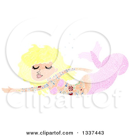 Clipart of a Textured Tattooed Pink Blond White Mermaid Swimming 2 - Royalty Free Vector Illustration by lineartestpilot
